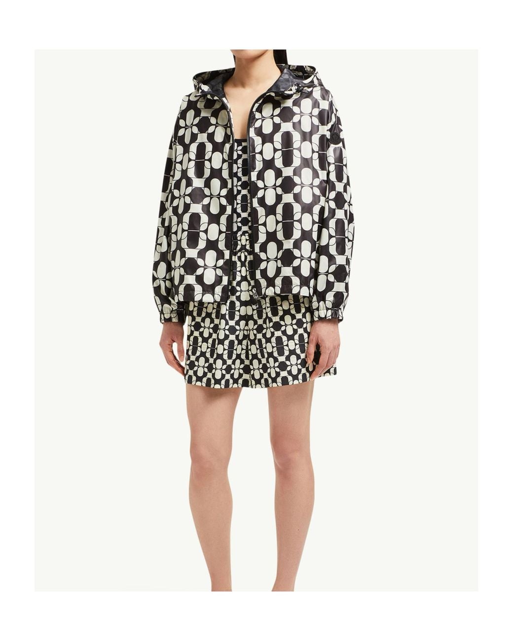 Moncler White Graphic Print Zip-Up Jacket