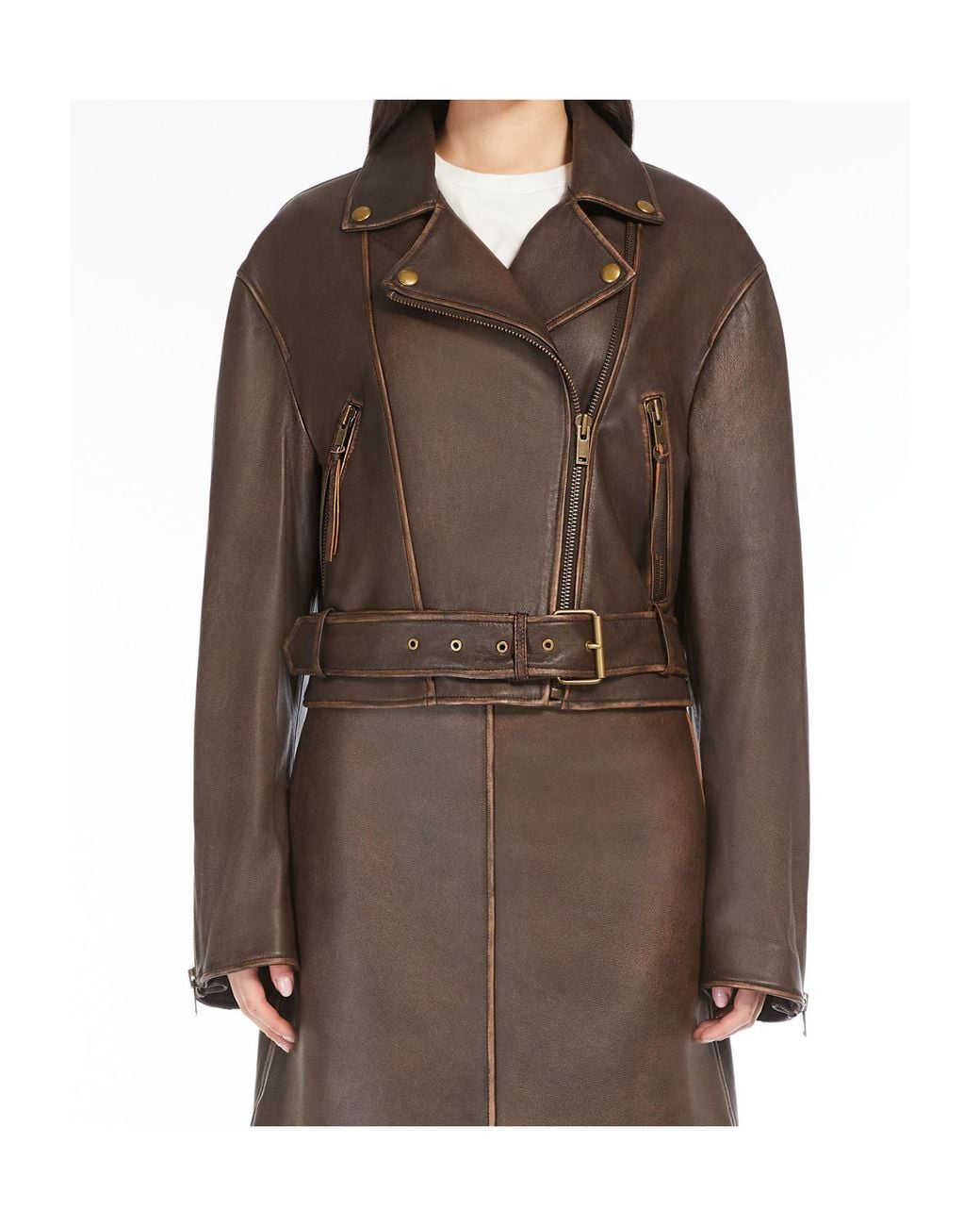 Weekend by Maxmara Brown Zip Detailed Belted Jacket