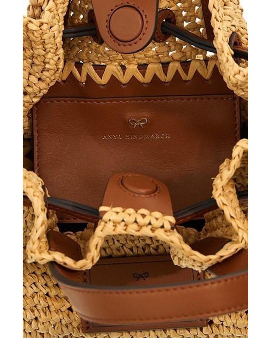 Anya Hindmarch Metallic Logo-Patch Raffia Bucket Bag