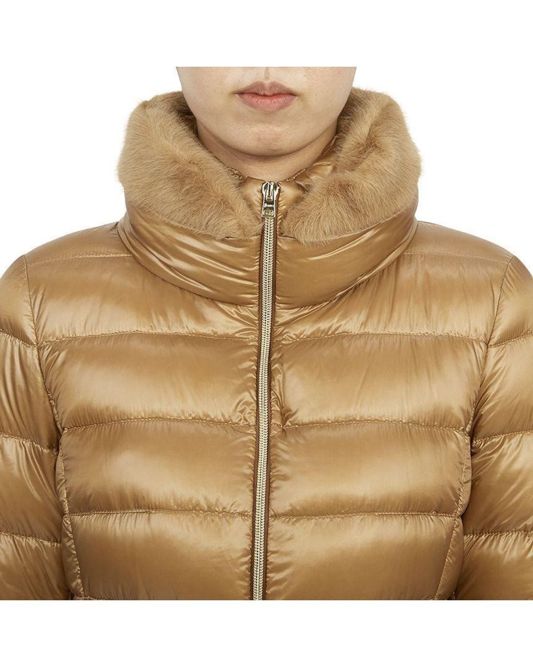 Herno Brown Belted High-Collar Down Jacket