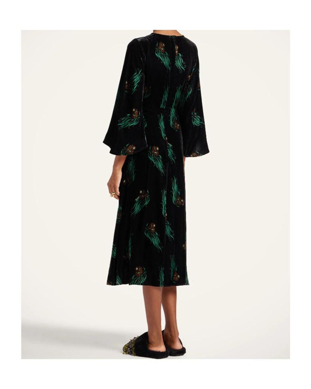 LaDoubleJ Black Sorella Printed Midi Dress