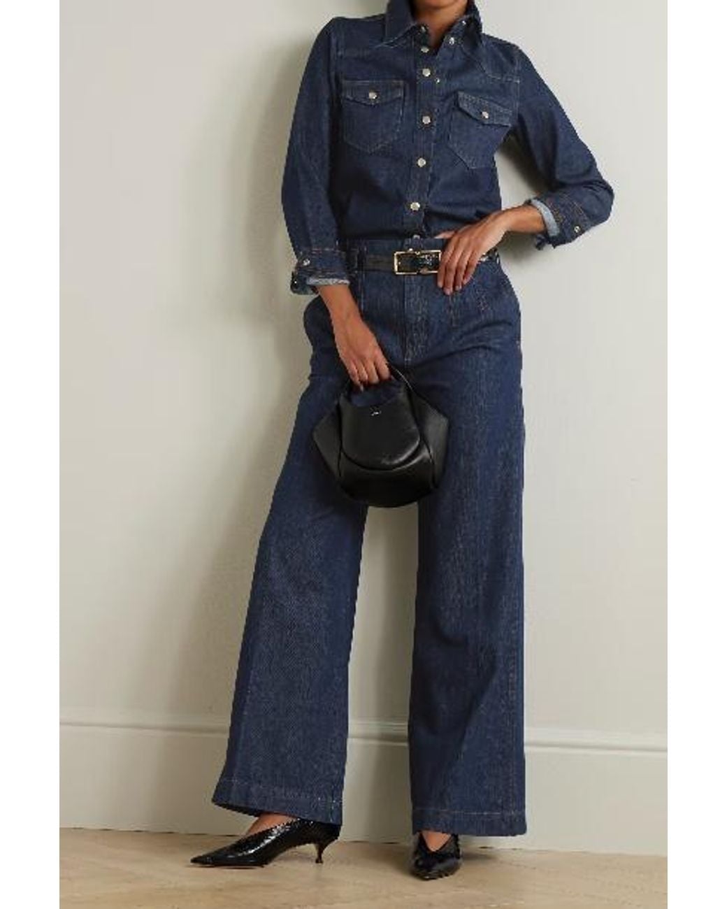 FRAME Blue High-Waisted Wide-Leg Jeans