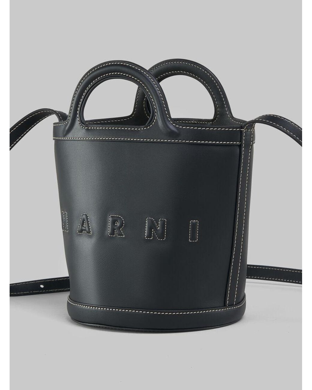 Marni Black Logo Embossed Tropicalia Small Bucket Bag
