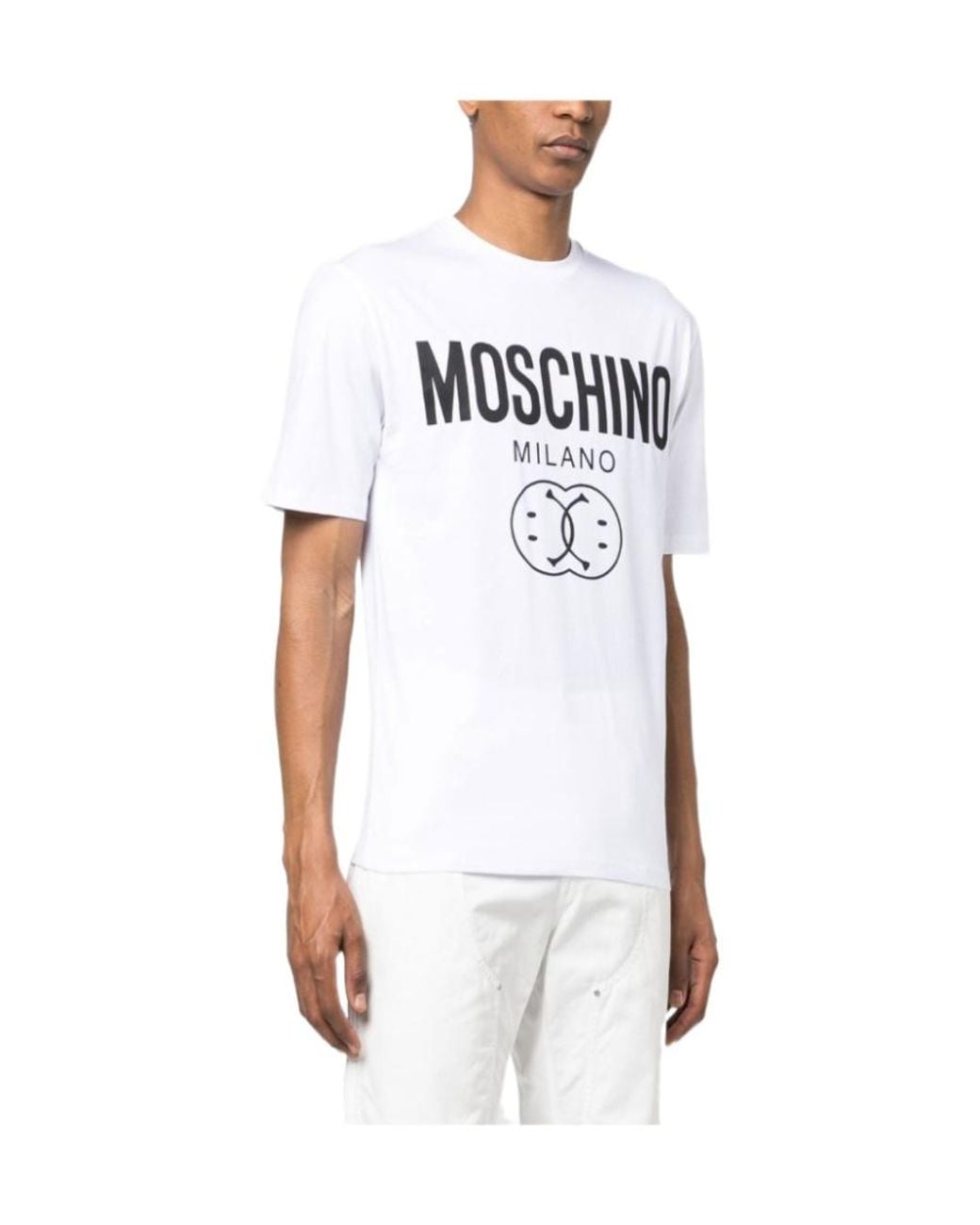 Moschino White Logo Printed Crewneck T-Shirt for men