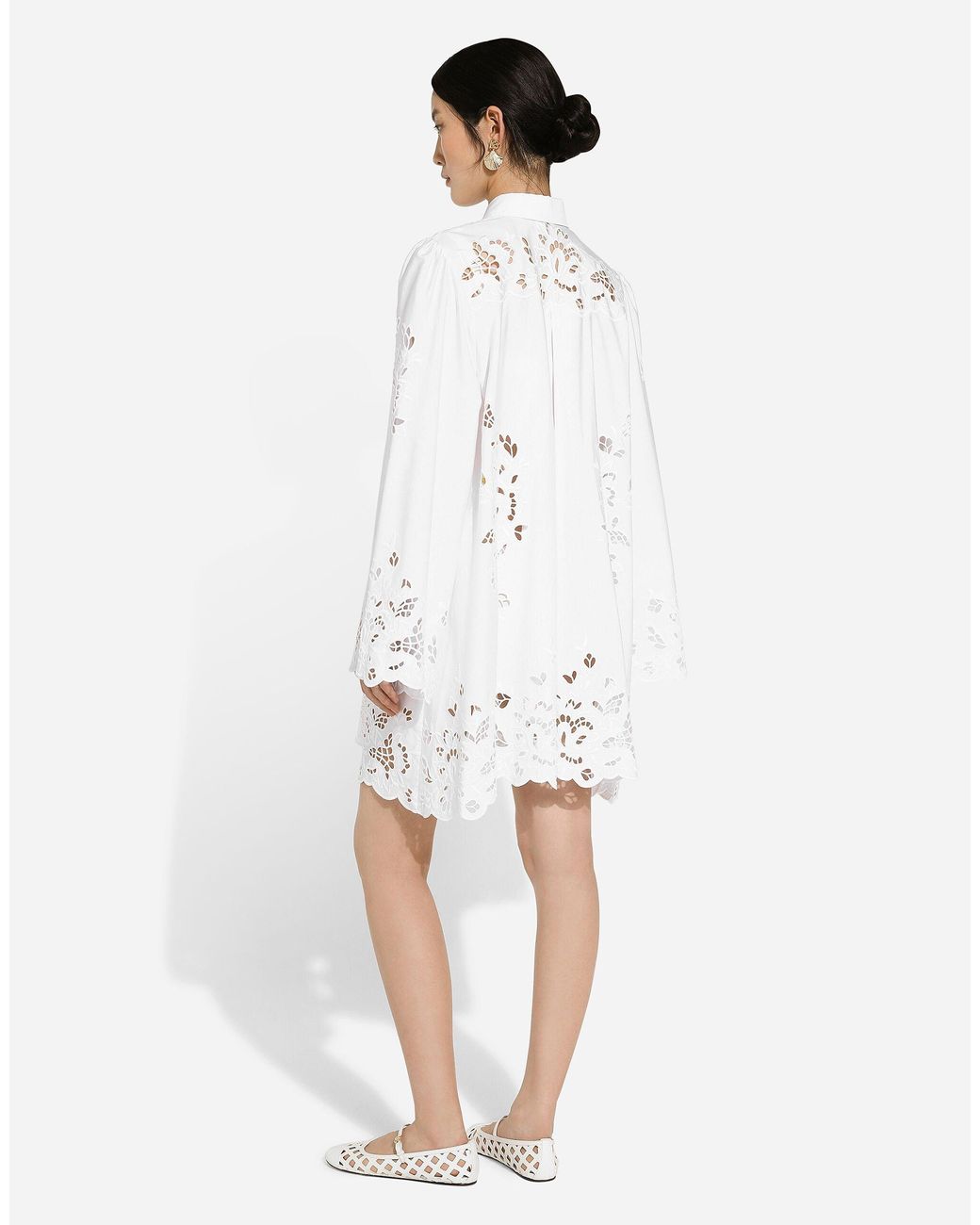 Dolce & Gabbana White Cut-Out Embroidered Poplin Shirt Dress