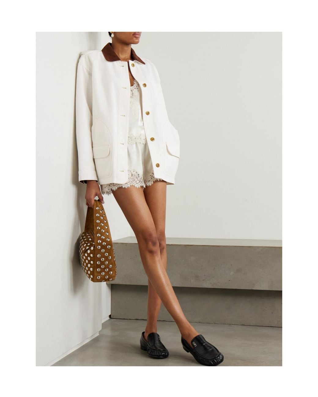Doen White Pascual Corduroy-Trimmed Cotton Jacket