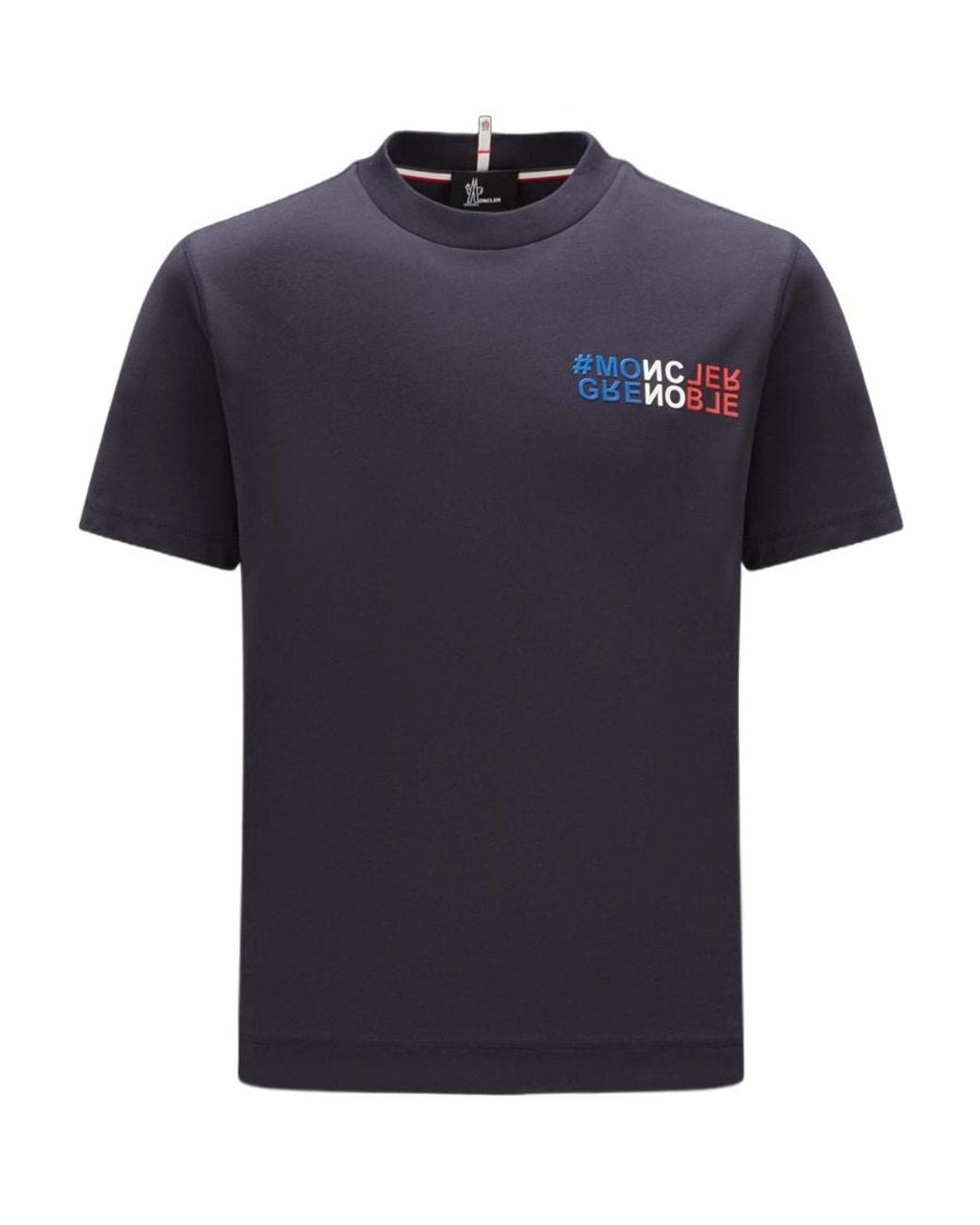 Moncler Blue Grenoble Mountain Logo Embossed Crewneck T-Shirt for men