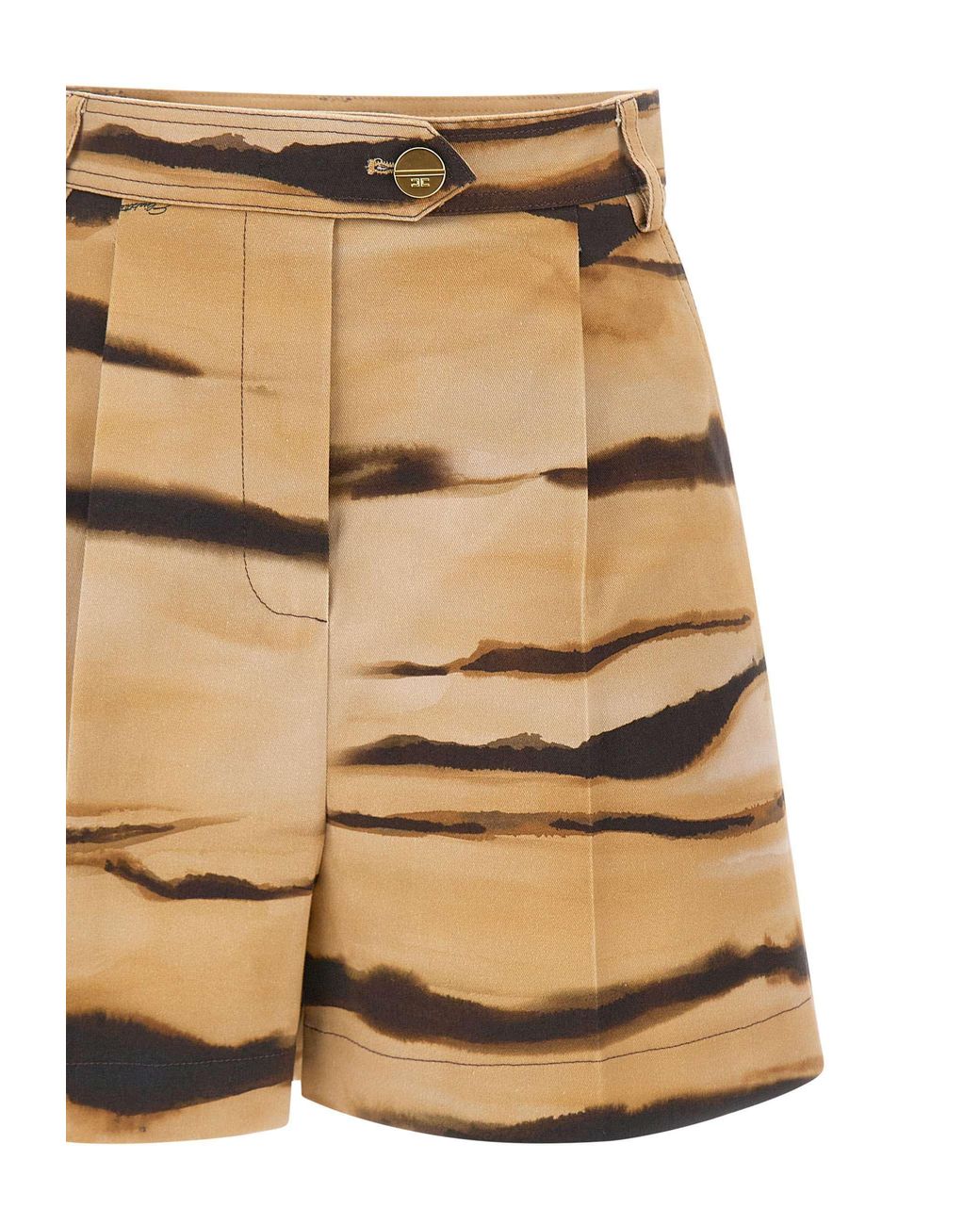Elisabetta Franchi Natural Tiger Printed Drill Shorts