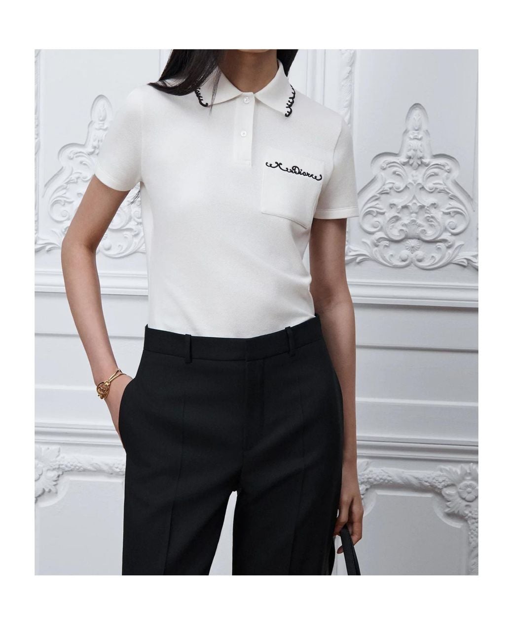 Dior White Embroidered Polo Shirt