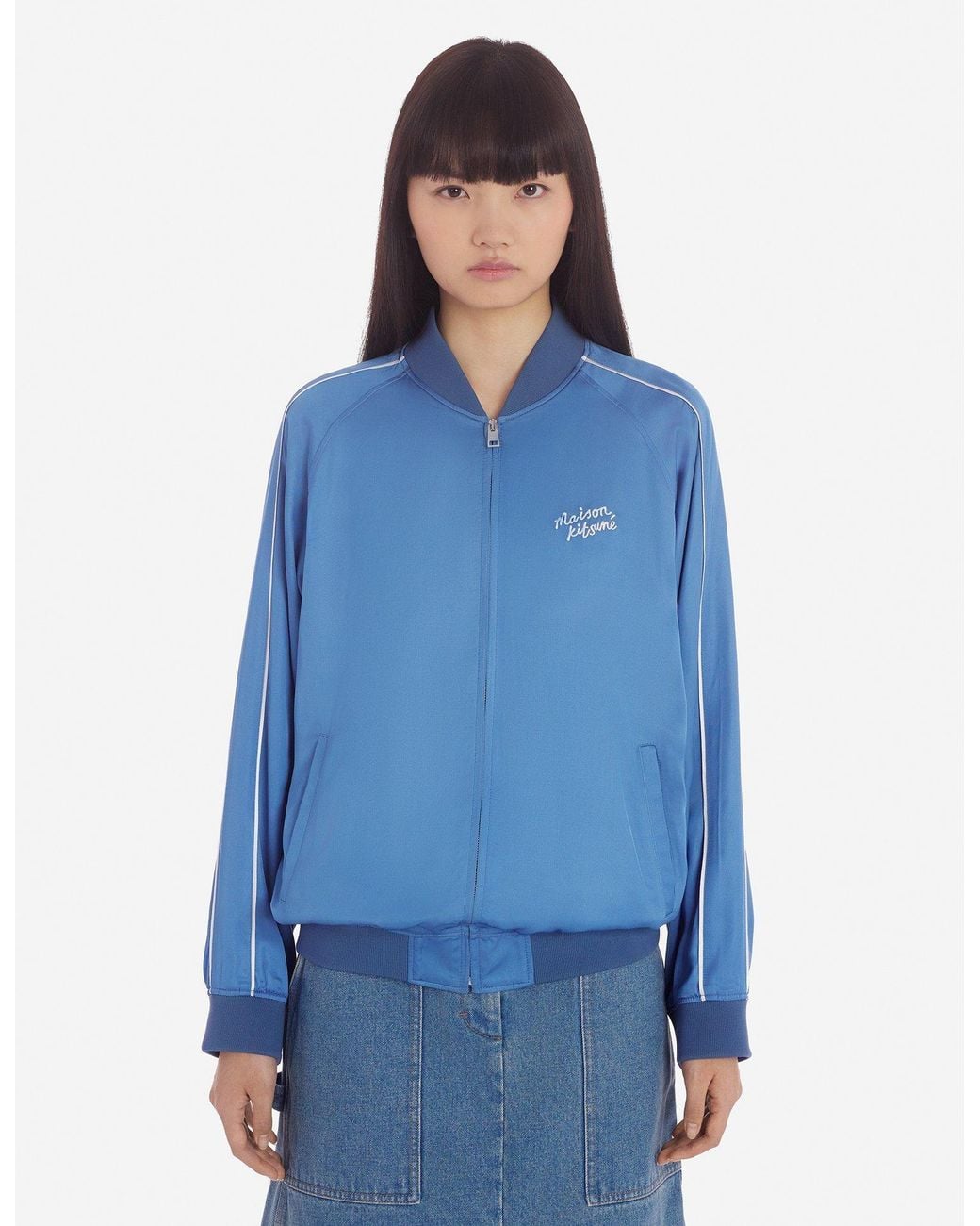 Maison Kitsuné Blue Maison Kitsuné Teddy Logo Embroidered Satin Bomber Jacket