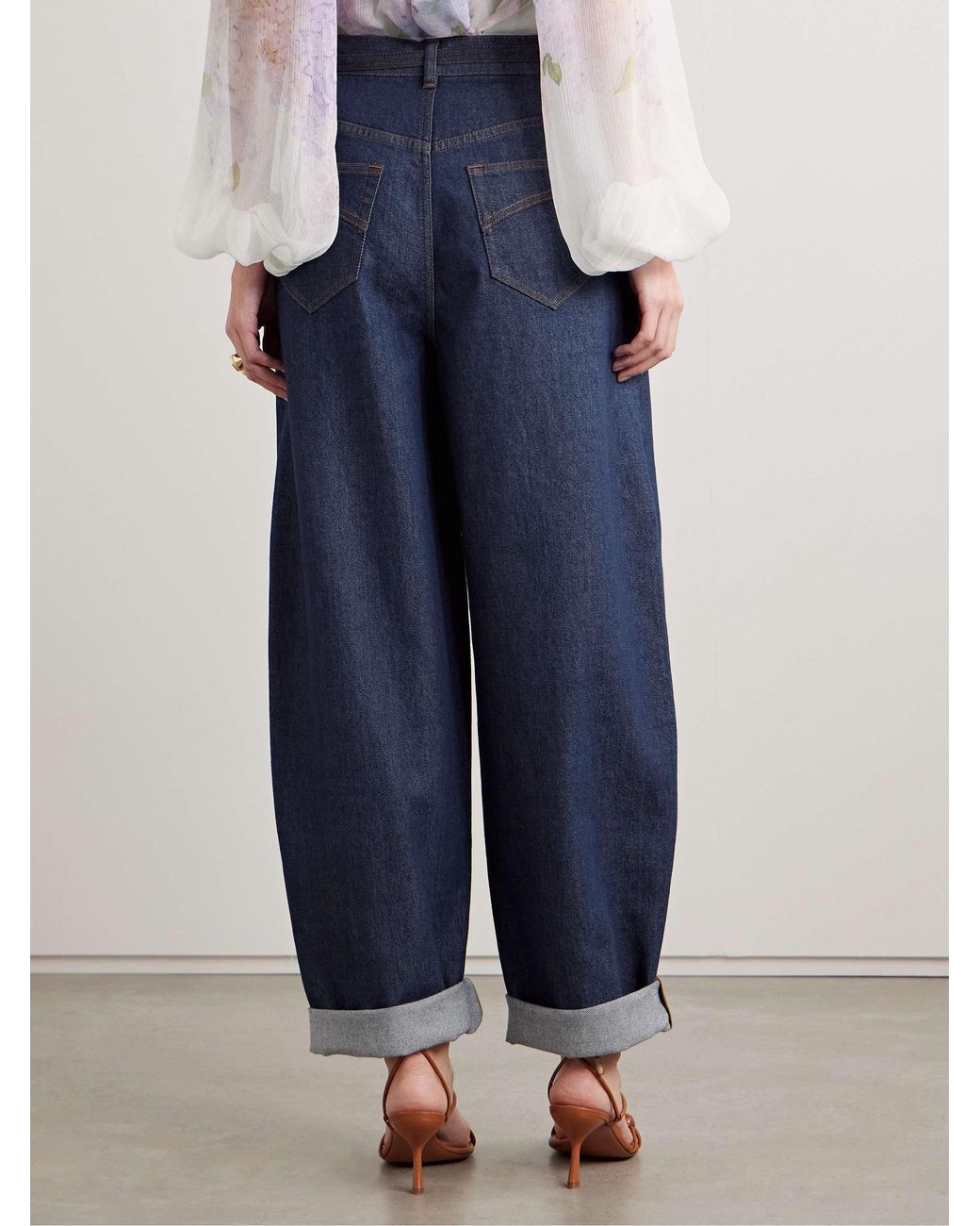 Zimmermann Blue Illuminate Belted High-Rise Barrel-Leg Jeans
