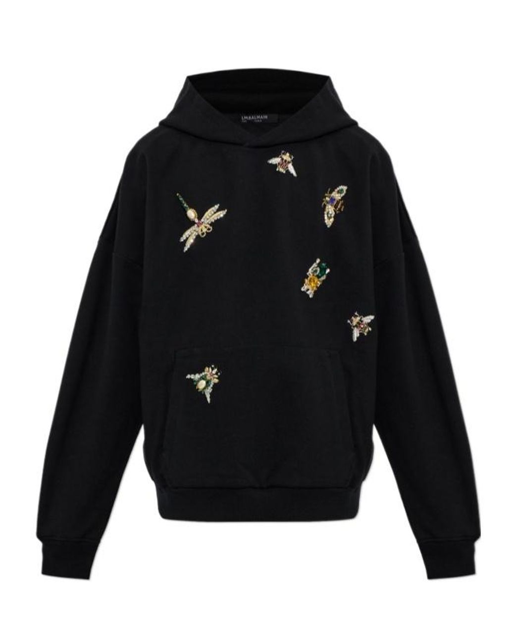 Balmain Black Appliqué-Embellished Cotton Hoodie for men