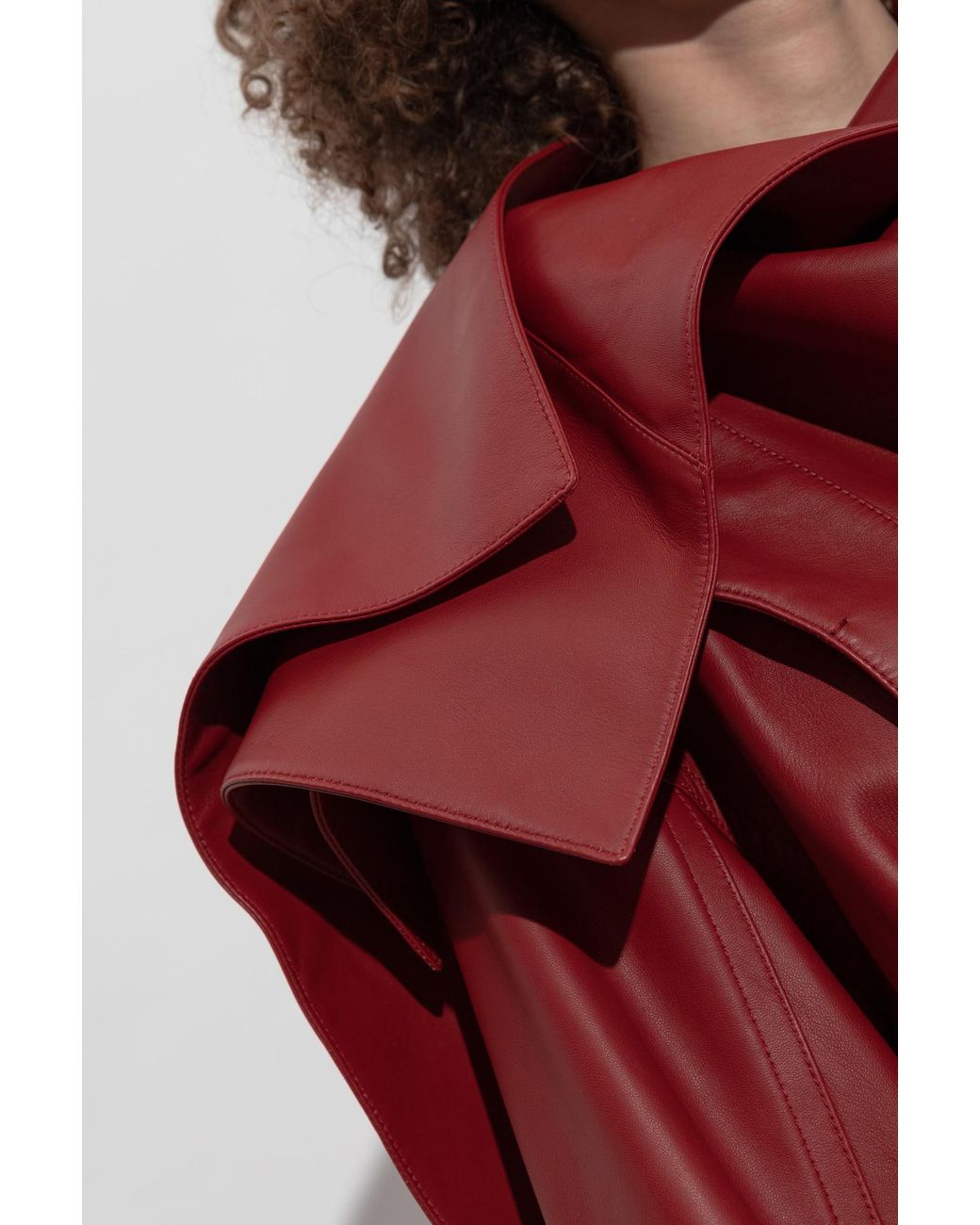 Bottega Veneta Red Belted Waist Leather Coat