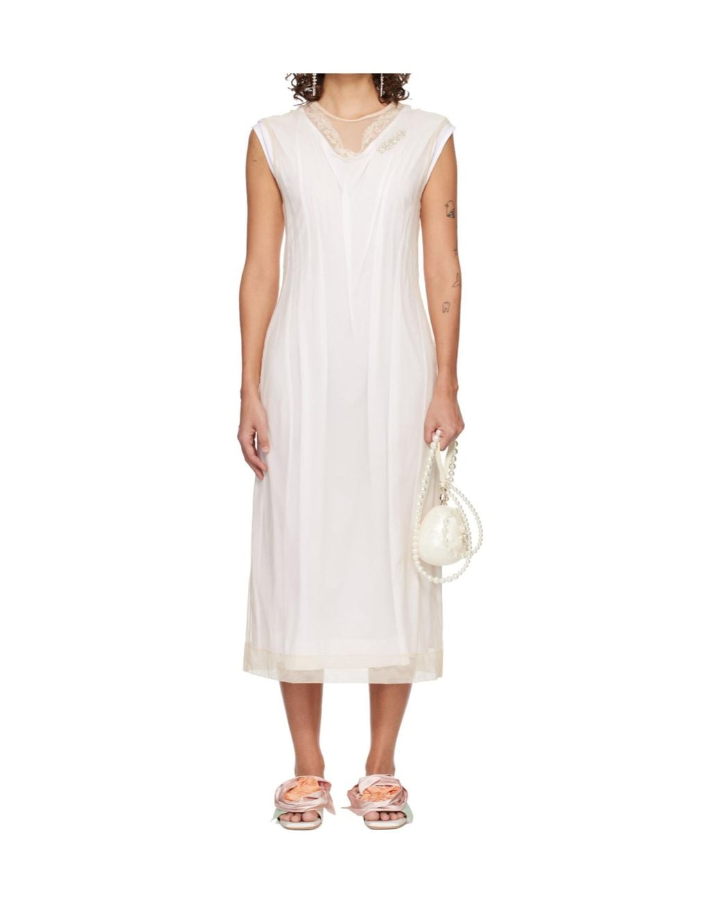 Simone Rocha White Layered Lace Trim Dress