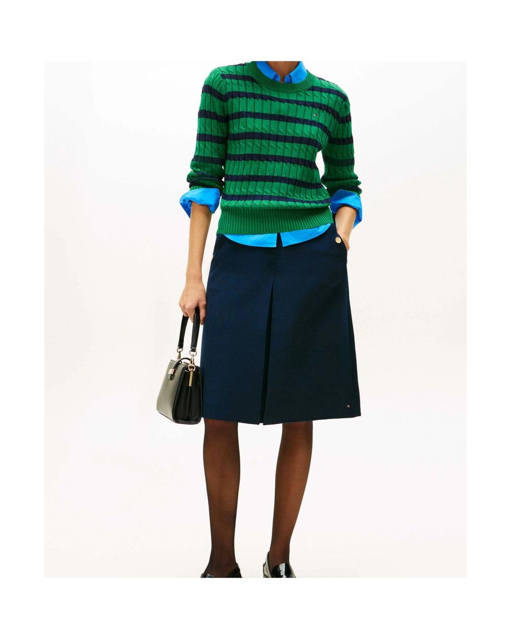 Tommy Hilfiger Blue Buttoned Midi A-Line Skirt