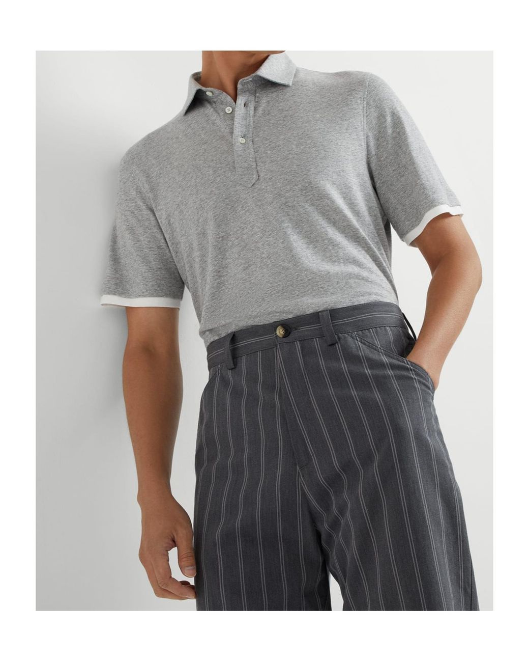 Brunello Cucinelli Gray Layered Button-Up Polo Shirt for men