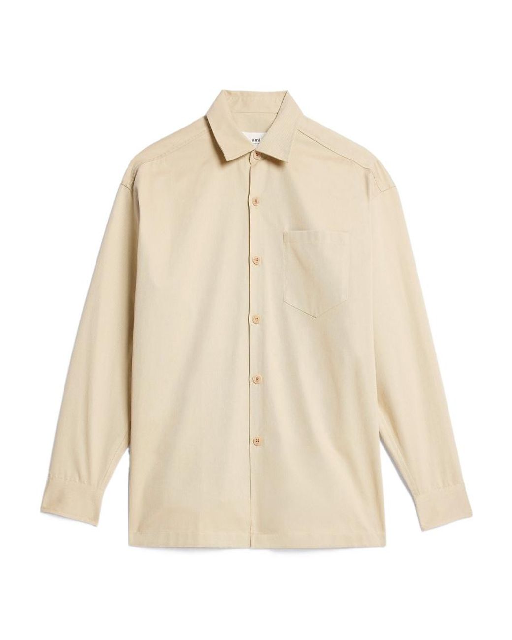 AMI Natural Logo-Printed Long-Sleeved Buttoned Shirt for men