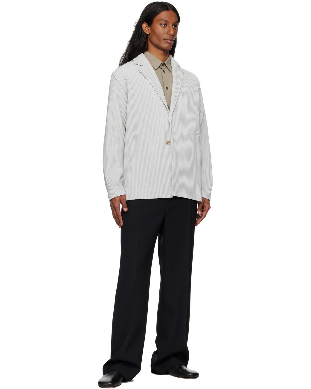 Homme Plissé Issey Miyake Gray Pleated Single-Breasted Blazer for men