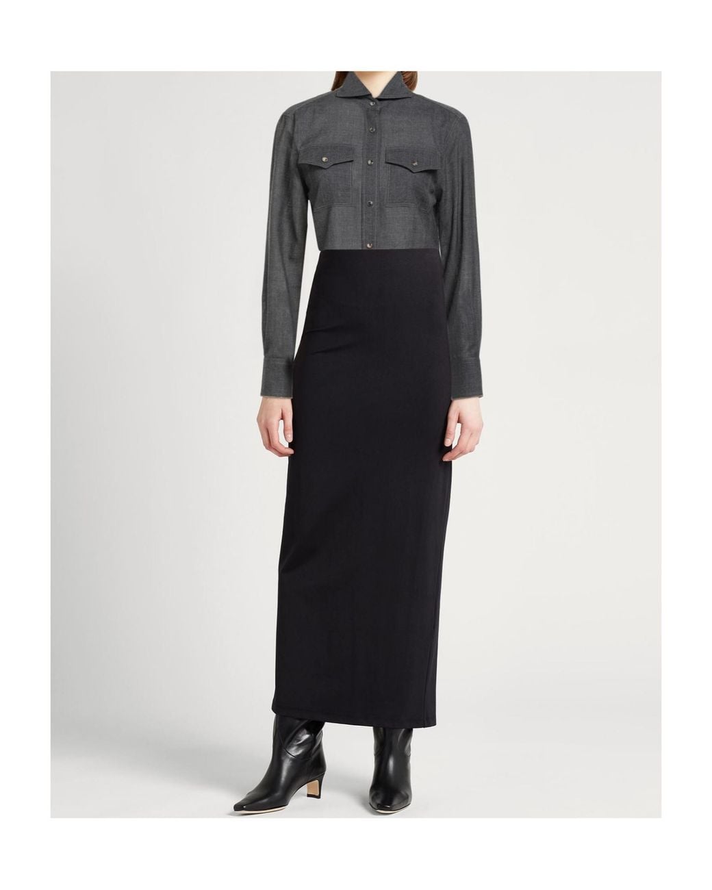 Brunello Cucinelli Gray Solid Colour Shirts Blouses