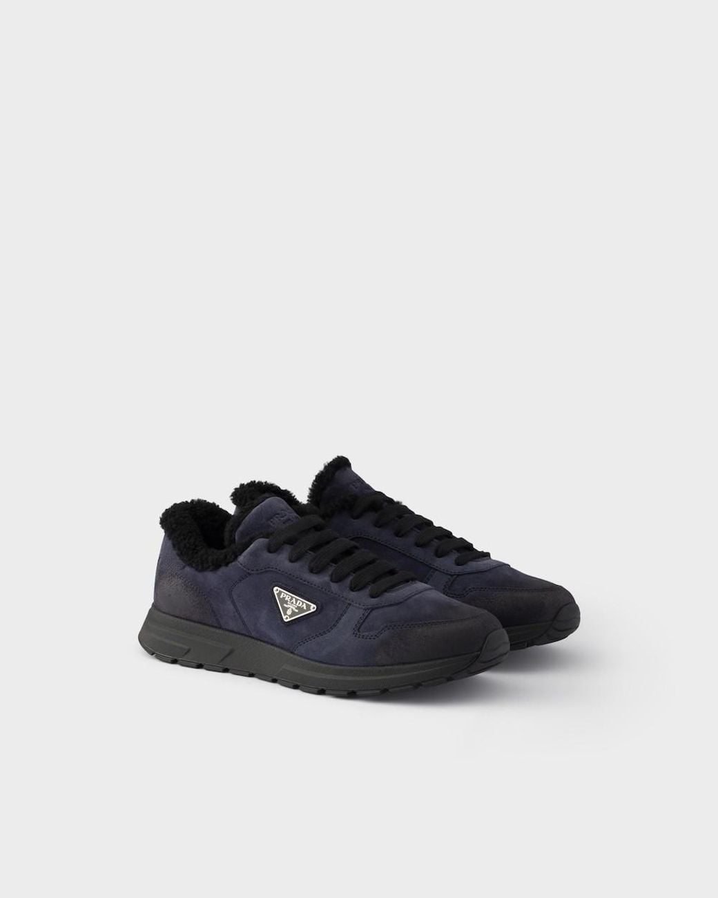 Prada Blue Prax Winter Fur-Lined Low-Top Sneakers for men