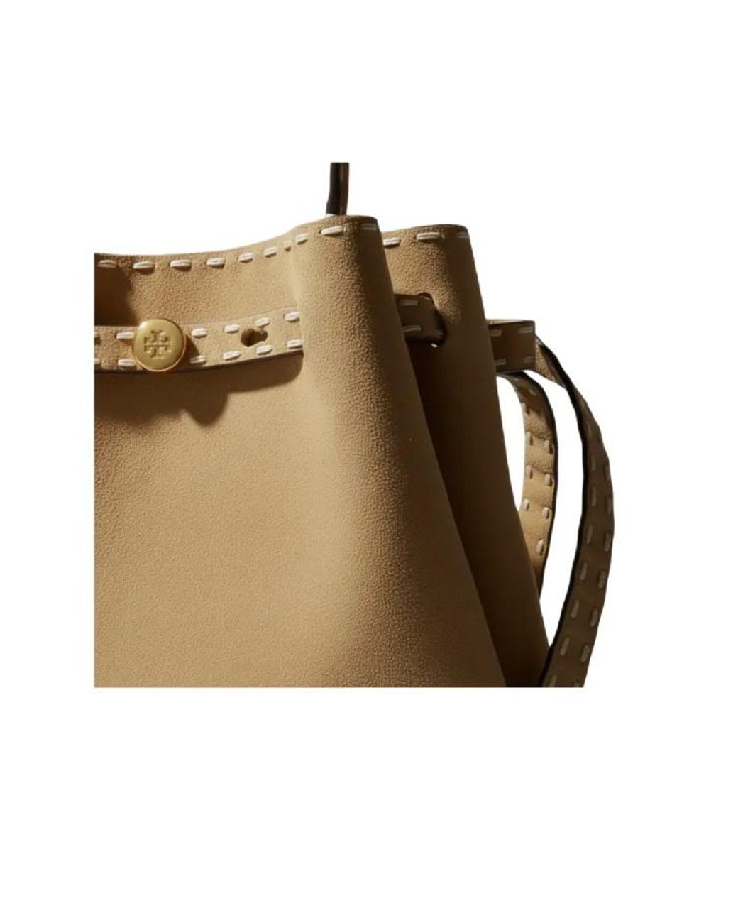 Tory Burch Natural Romy Stitch-Trim Bucket Bag