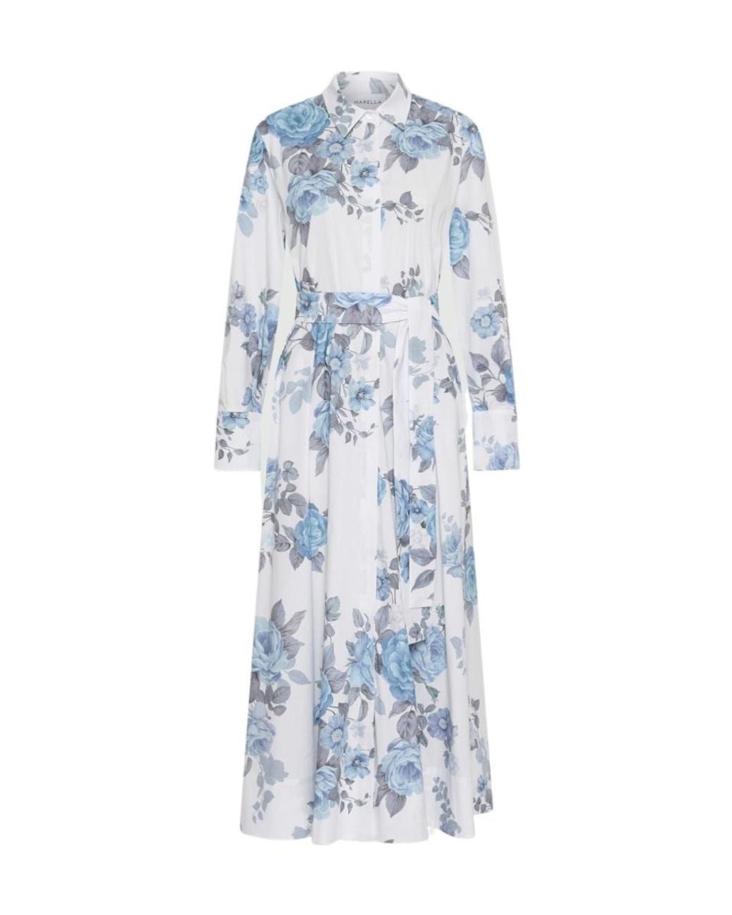 Marella Blue Stretch Cotton Poplin Shirt Dress