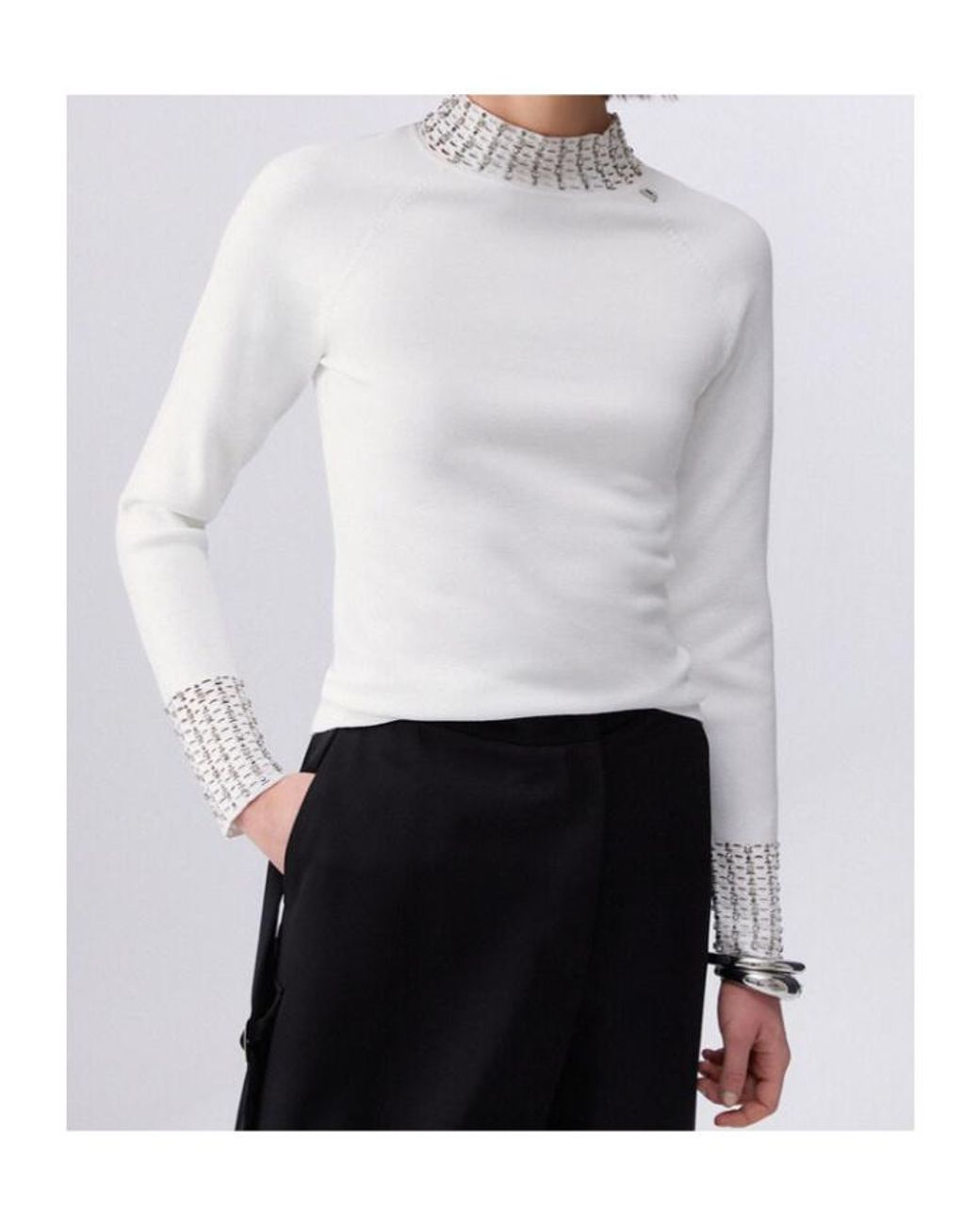 Liu Jo White Jewel-Embellished Cut-Out Sweater