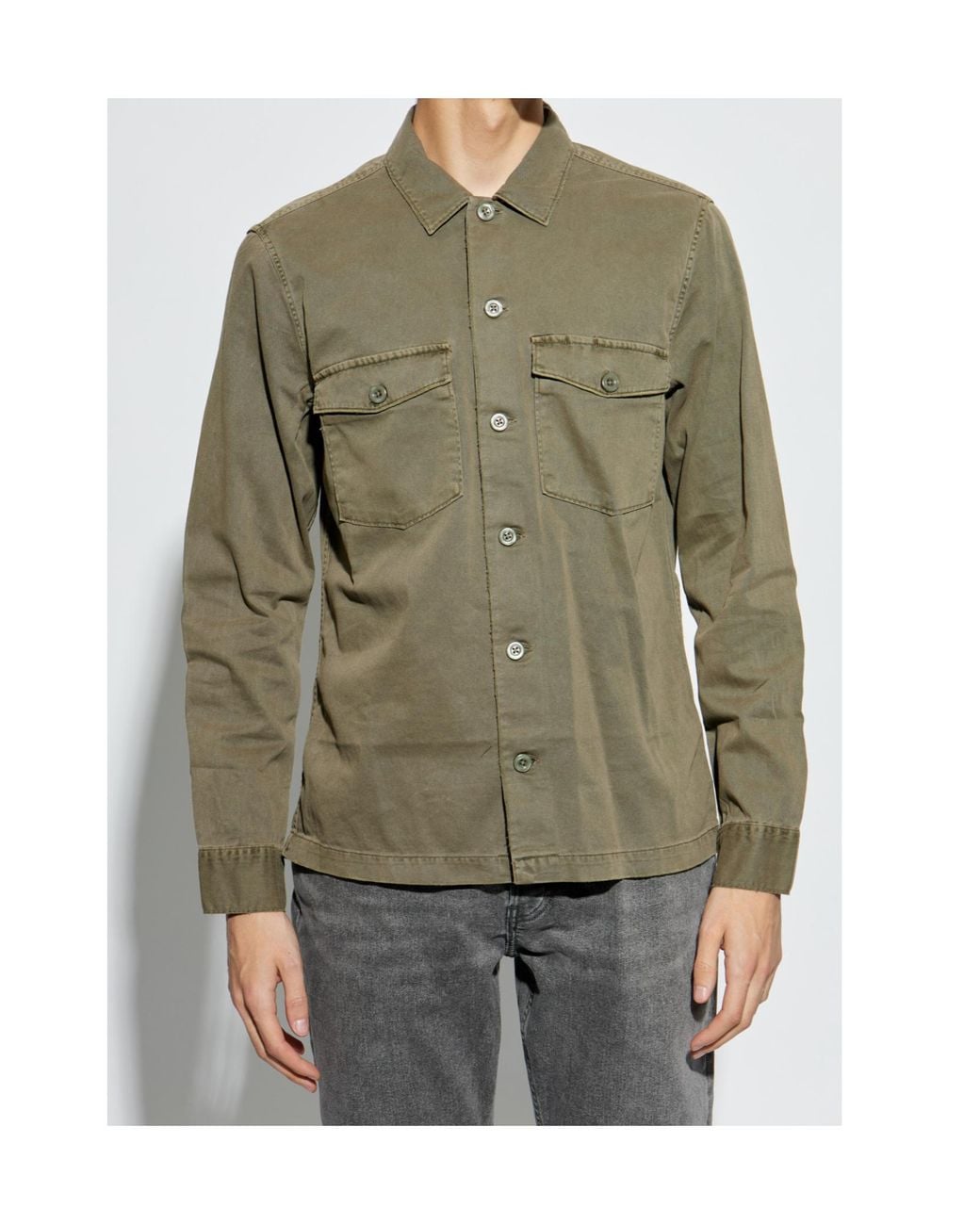 AllSaints Green Utility Button-Up Shirt for men