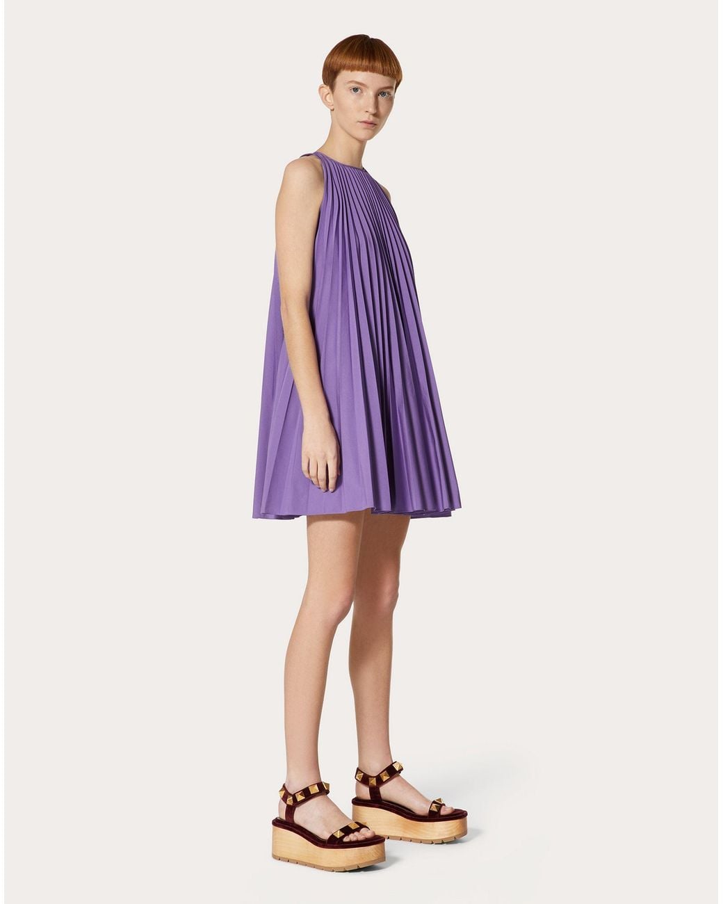 Valentino Purple Pleated Sleeveless Minidress