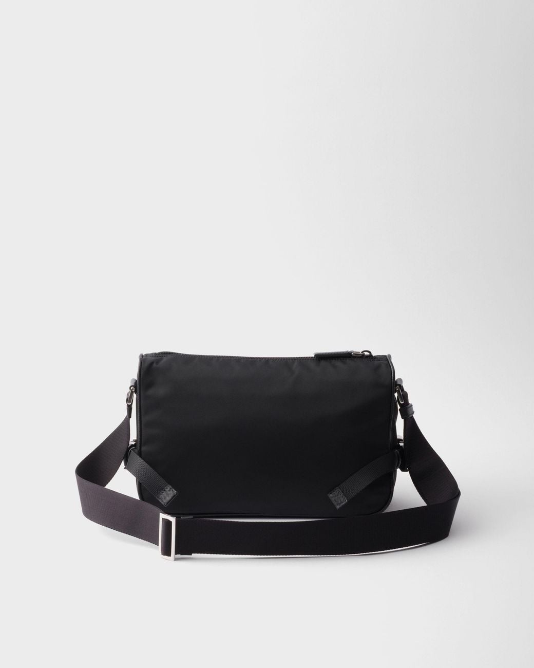 Prada Black Logo Plaque Zipped Messenger Bag for men