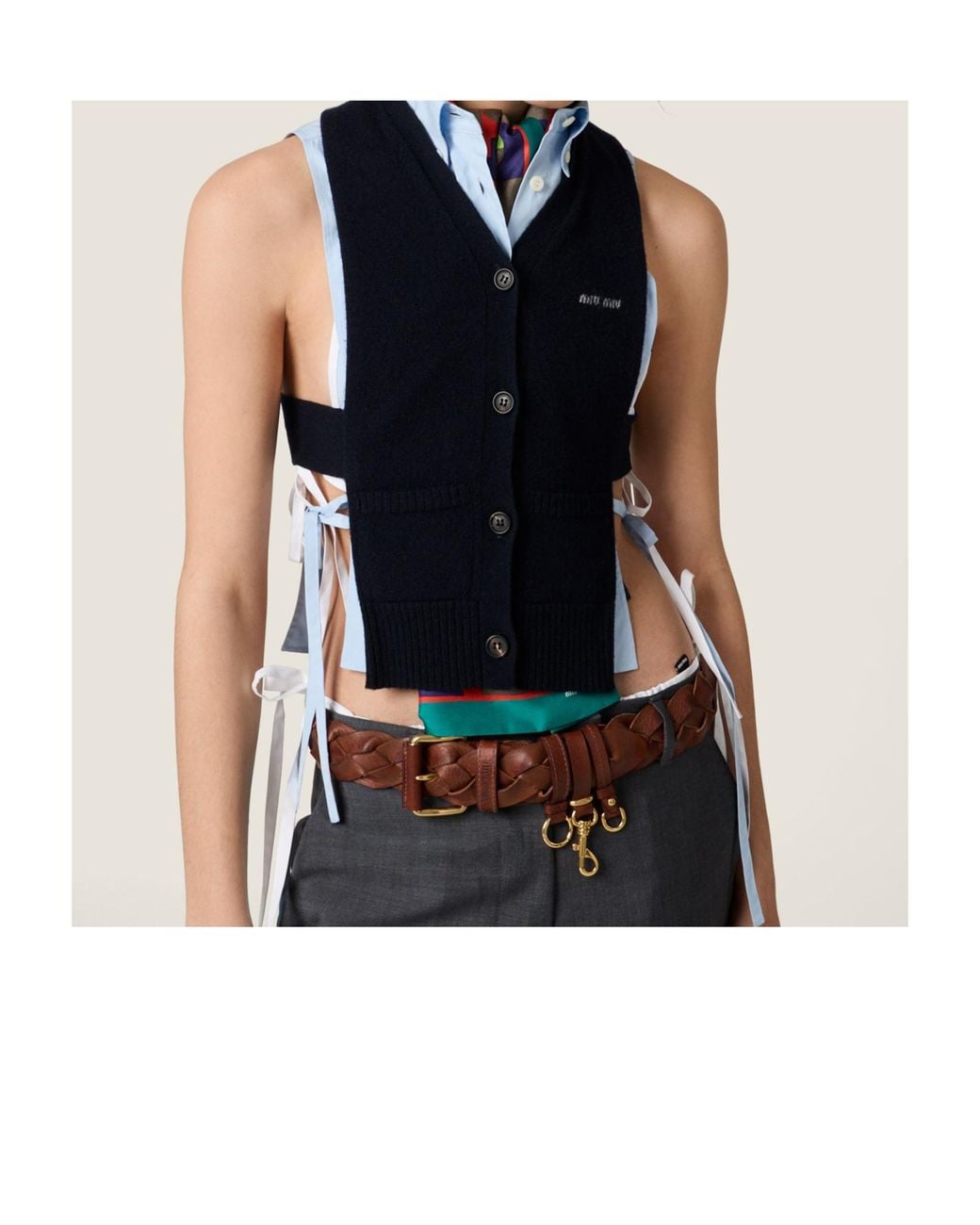 Miu Miu Blue V-Neck Sleeveless Cardigan