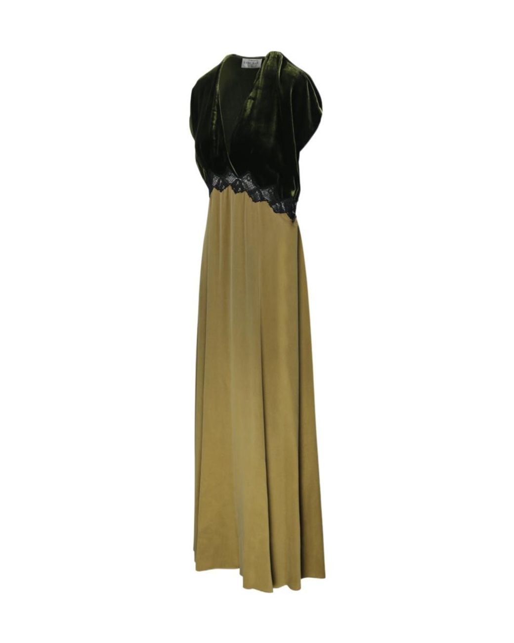 Forte_forte Green Velvet And Cupro Dress With Lace