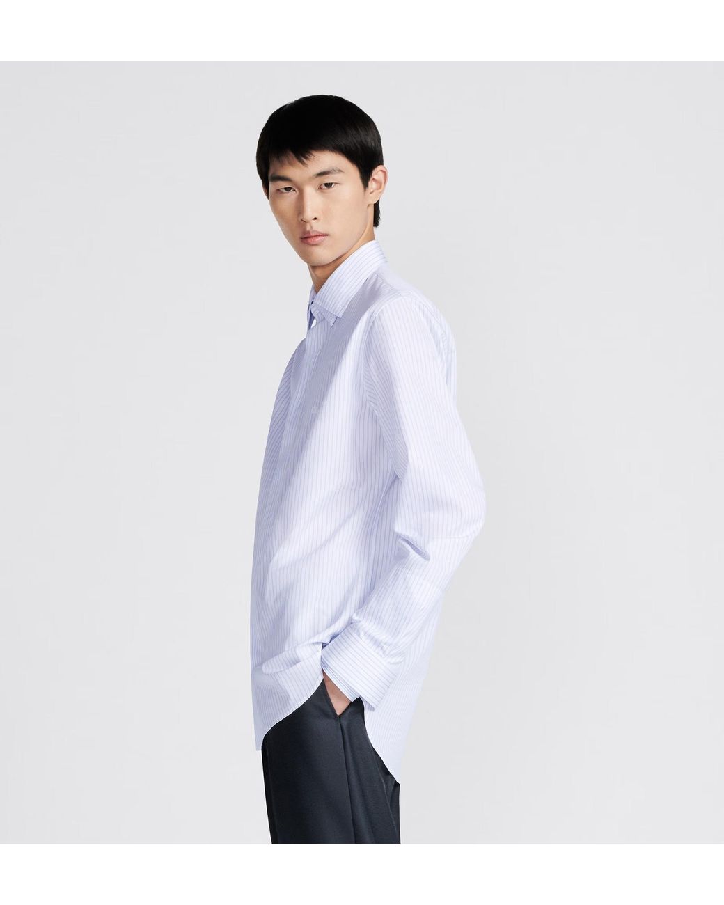 Dior Blue Homme Striped Collared Long-Sleeve Shirt for men