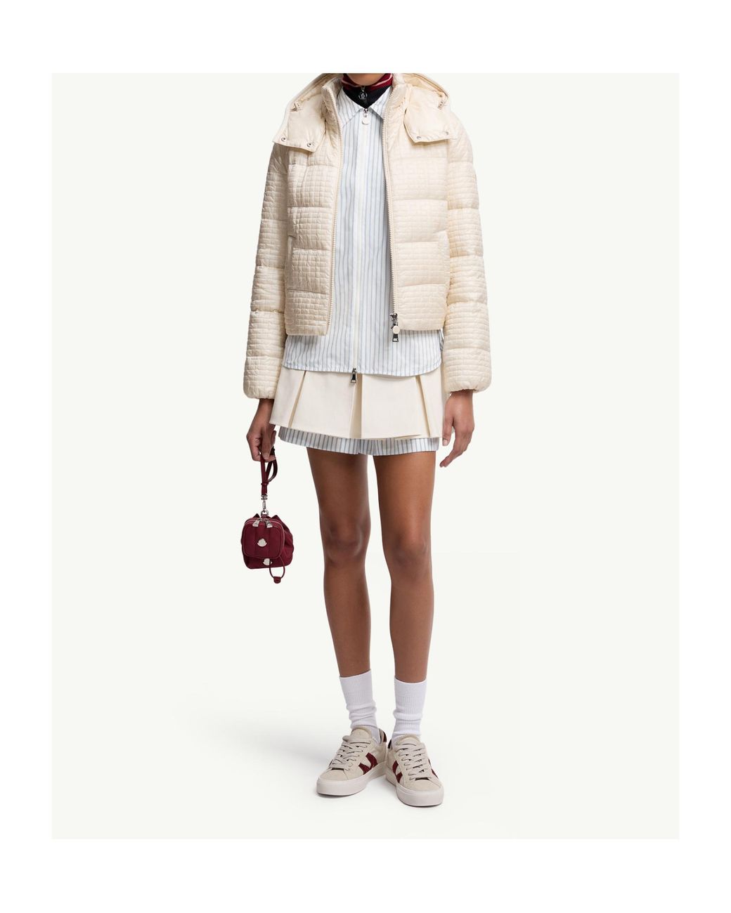 Moncler Natural Gisors Geometric-Quilted Hooded Short Down Jacket