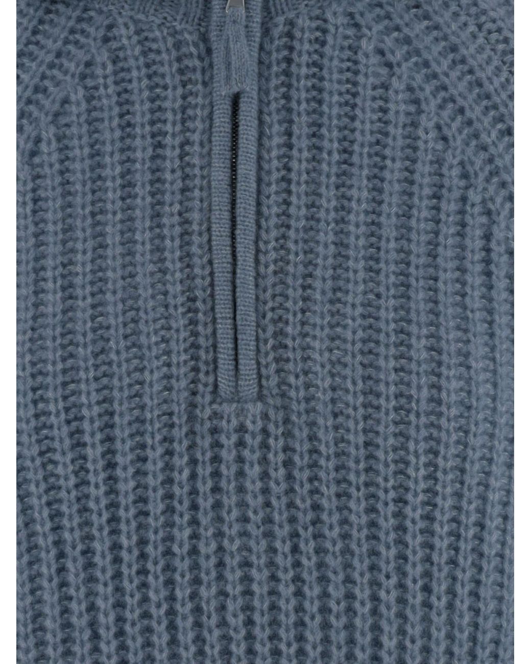 Allude Blue Half Zip Turtleneck Knitted Sweater