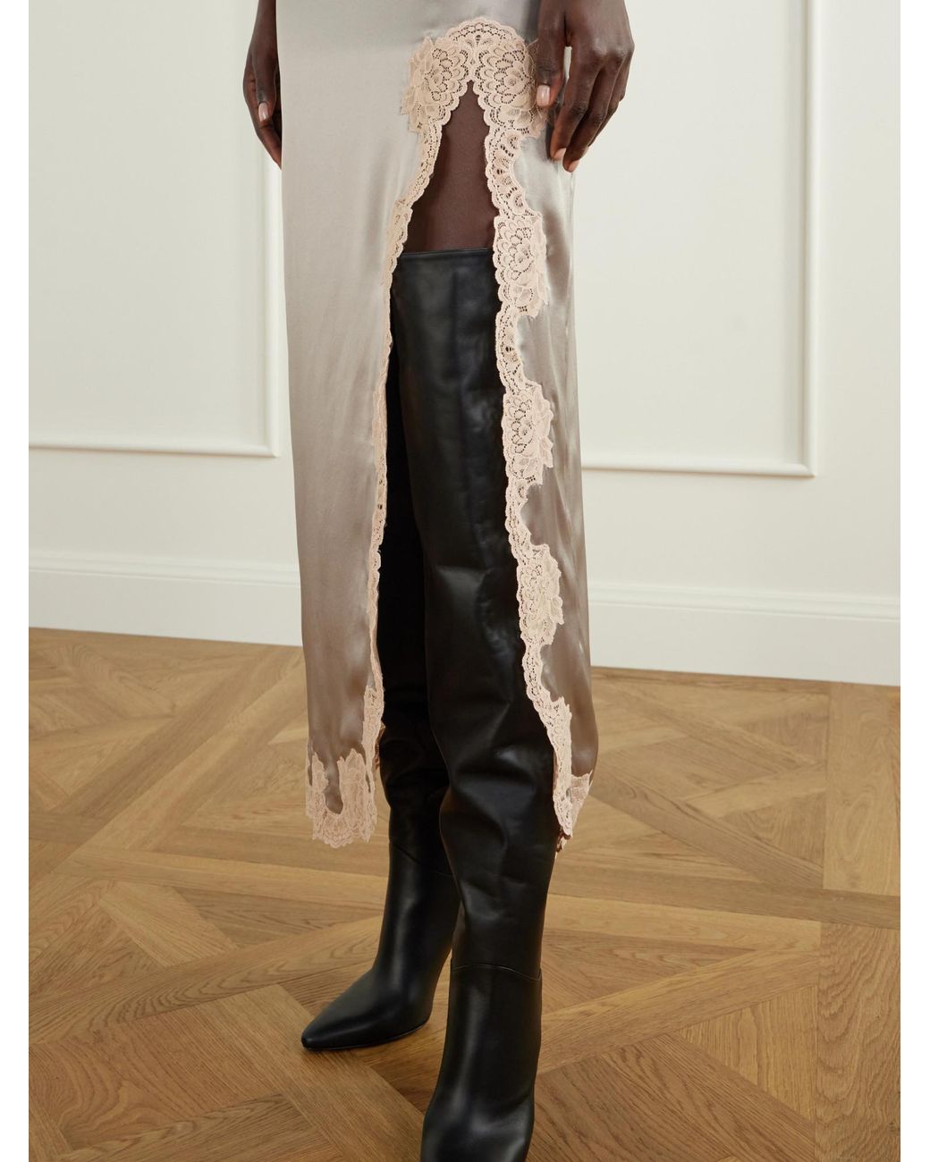 Valentino Brown Lace Trim Midi Skirt