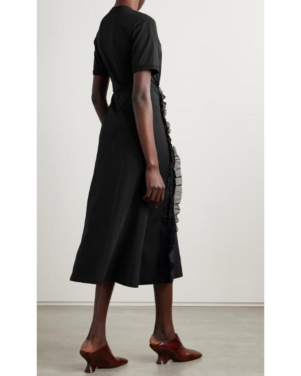 Ulla Johnson Black Lilia Crepon-Trimmed Ruched Organic Cotton-Jersey Midi Dress