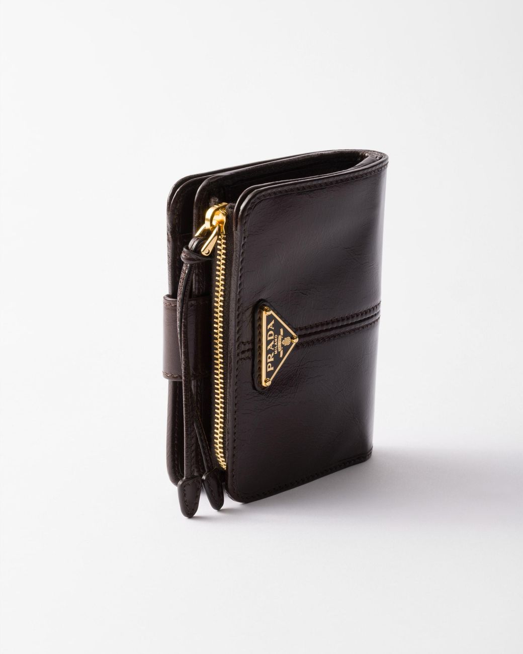 Prada Brown Triangle-Logo Leather Wallet