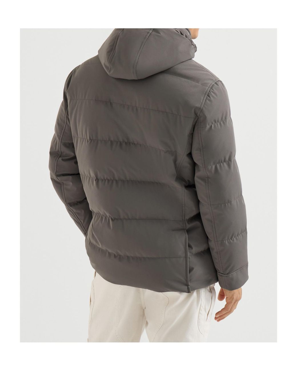 Brunello Cucinelli Natural Quilted Hooded Coat for men