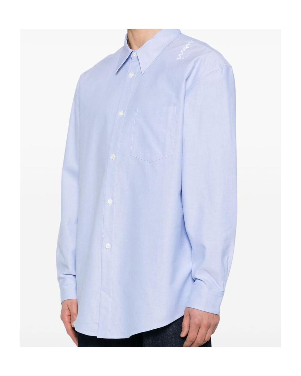Marni White Logo Embroidered Oxford Shirt for men