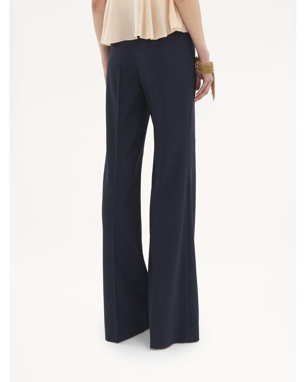 Chloé Blue Belt Loop Wool Bell Bottoms