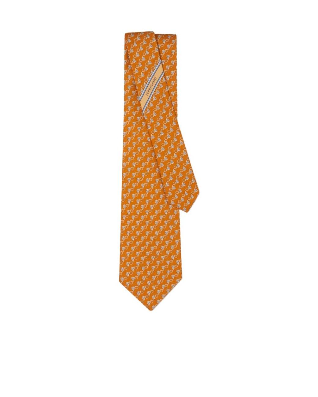 Ferragamo Orange Owl-Print Tie for men