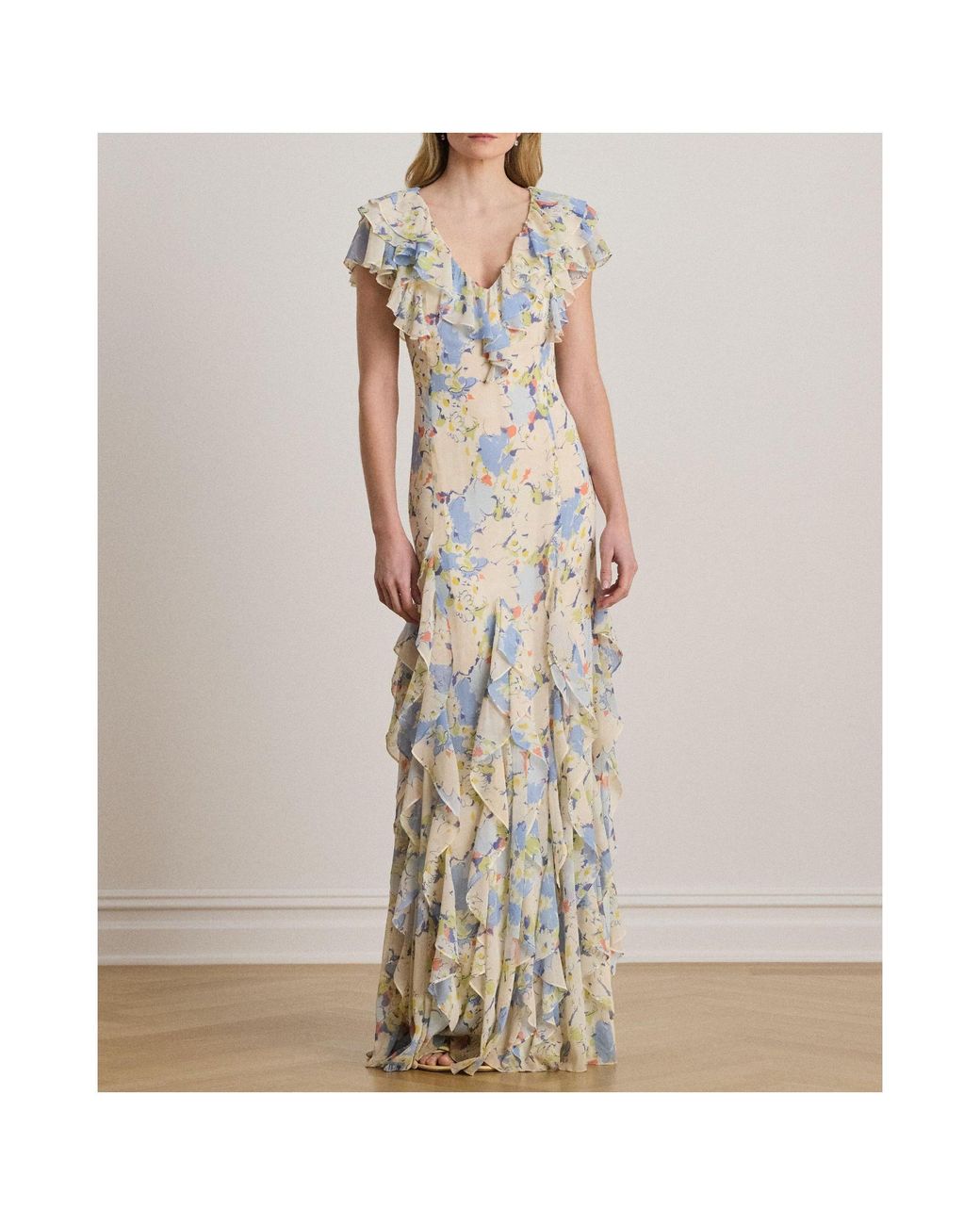 Ralph Lauren Metallic Floral Ruffled Maxi Dress