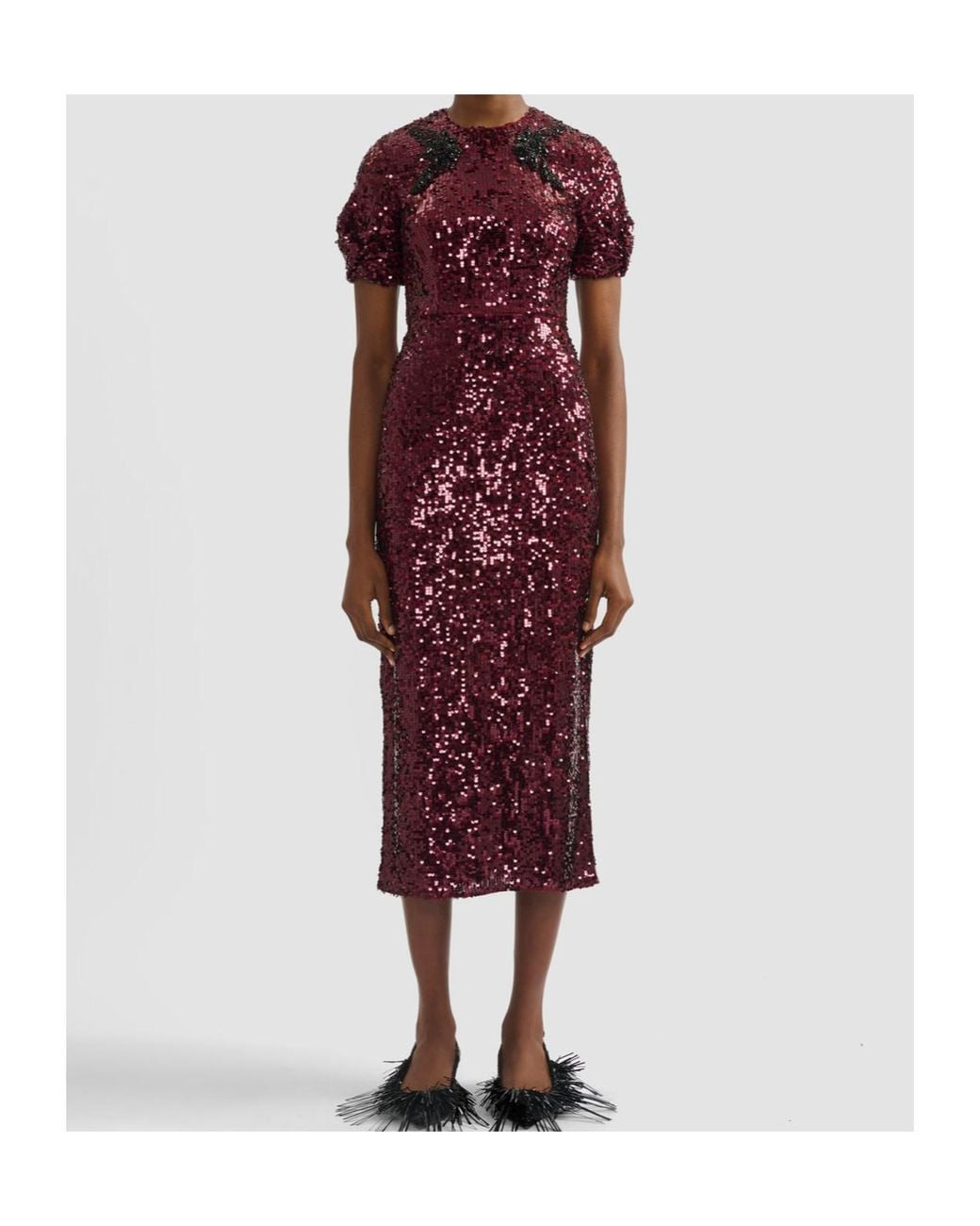 Erdem Red Embellished Sequined Georgette Midi Dress