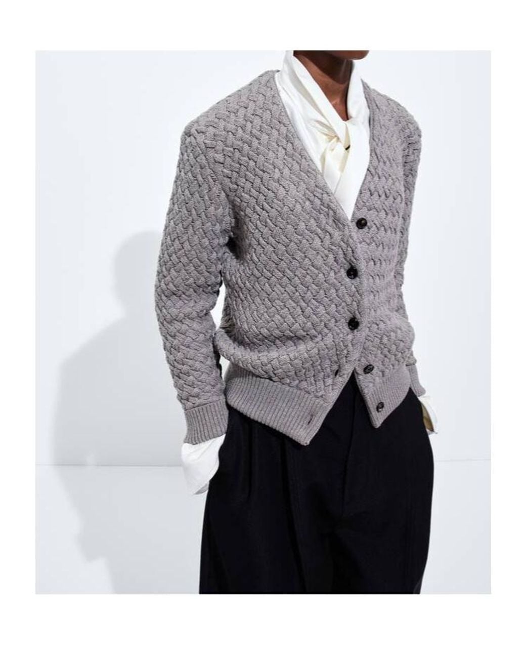 Bottega Veneta Gray Intrecciato Wool Cardigan
