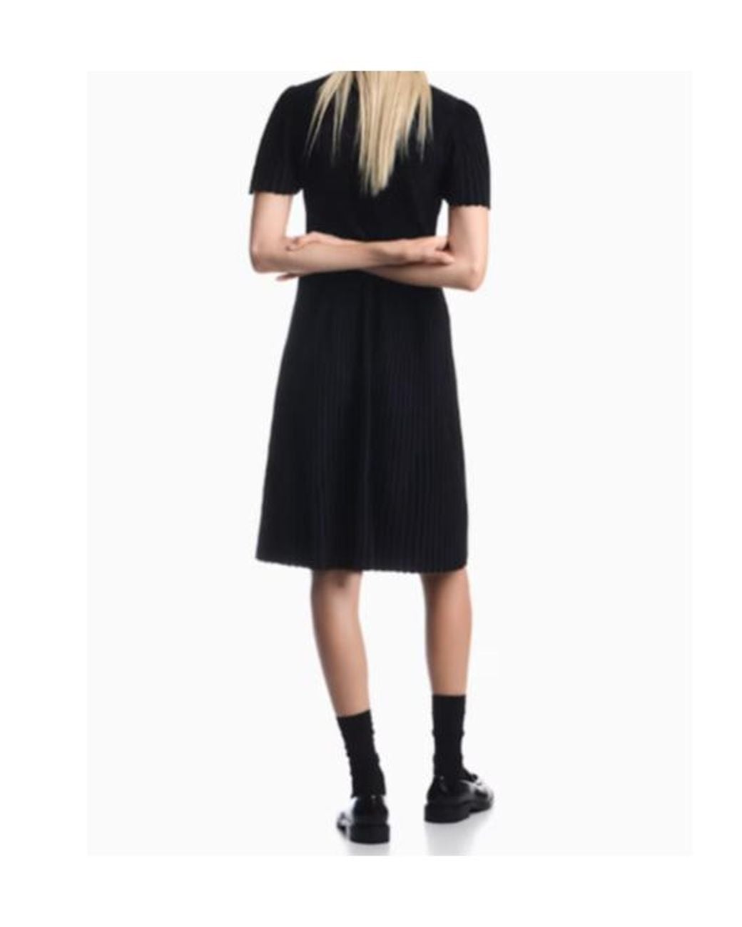Emporio Armani Blue Ribbed-Knit Short-Sleeve Midi Dress