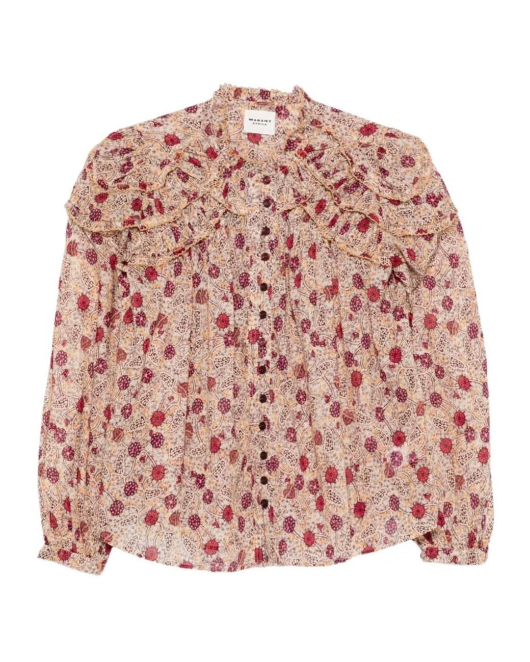 Isabel Marant Pink Ruffled Printed Cotton Blouse
