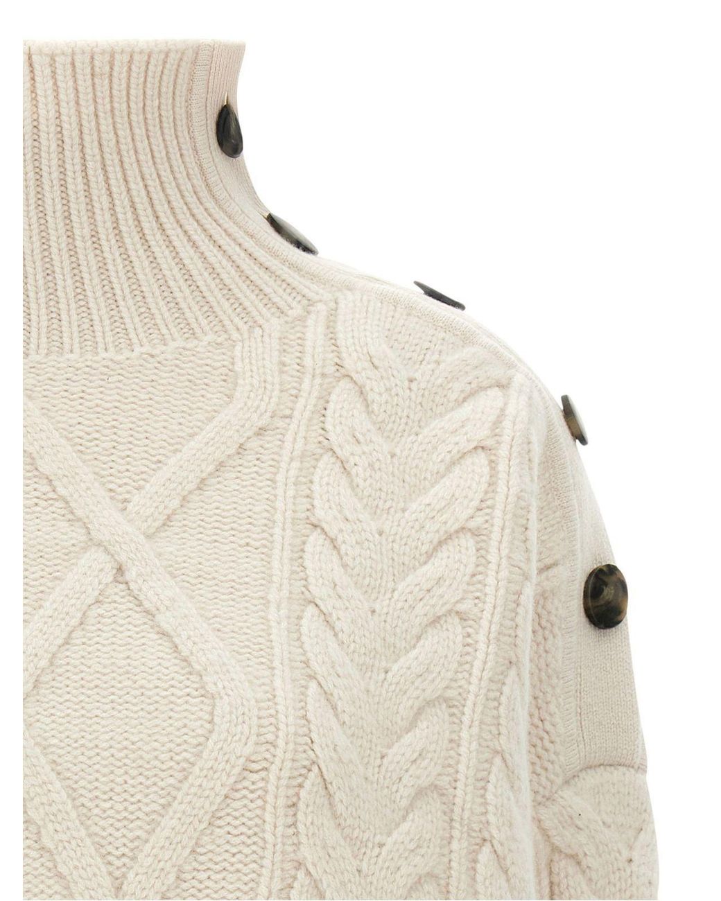 Yves Salomon White Cable-Knit Buttoned Sweater