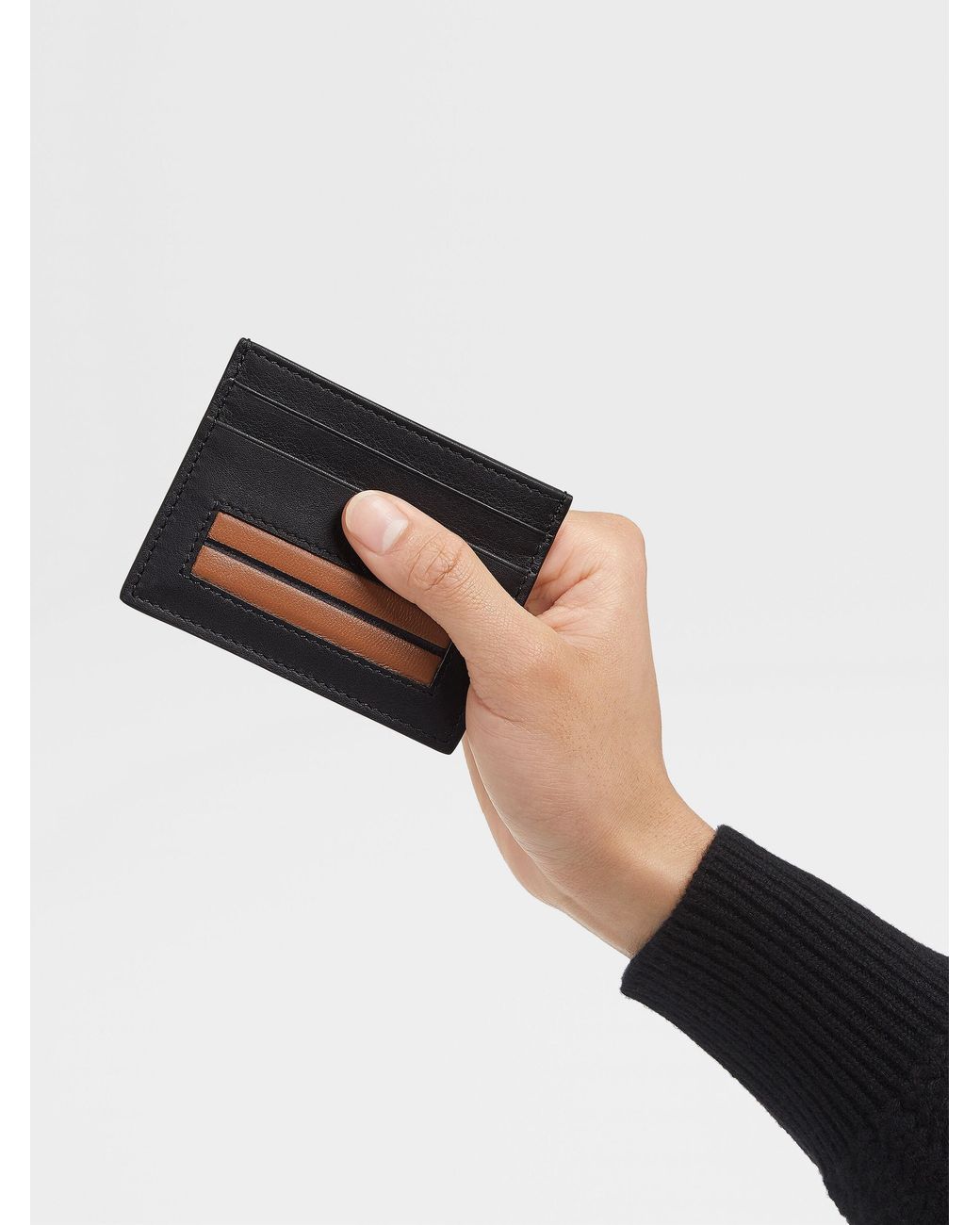 Zegna Black Leather Smooth Cardholder for men