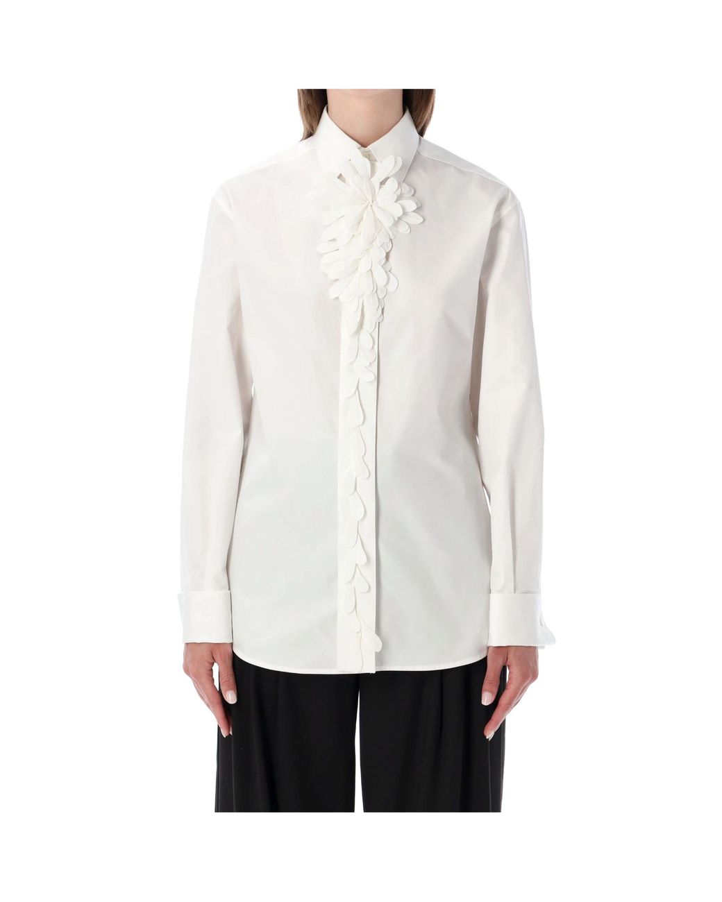 Balenciaga White Floral Appliqué Long-Sleeved Shirt